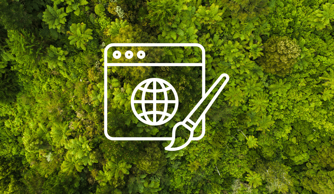 Icon für nachhaltiges Webdesign vor Waldkulisse