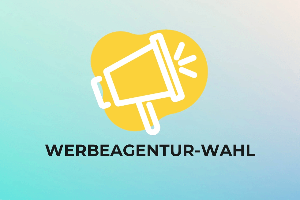 Lautsprecher Icon vor gelbem Hintergrund. Unterschrift in schwarzen Capitallettern "Werbeagentur-Wahl".